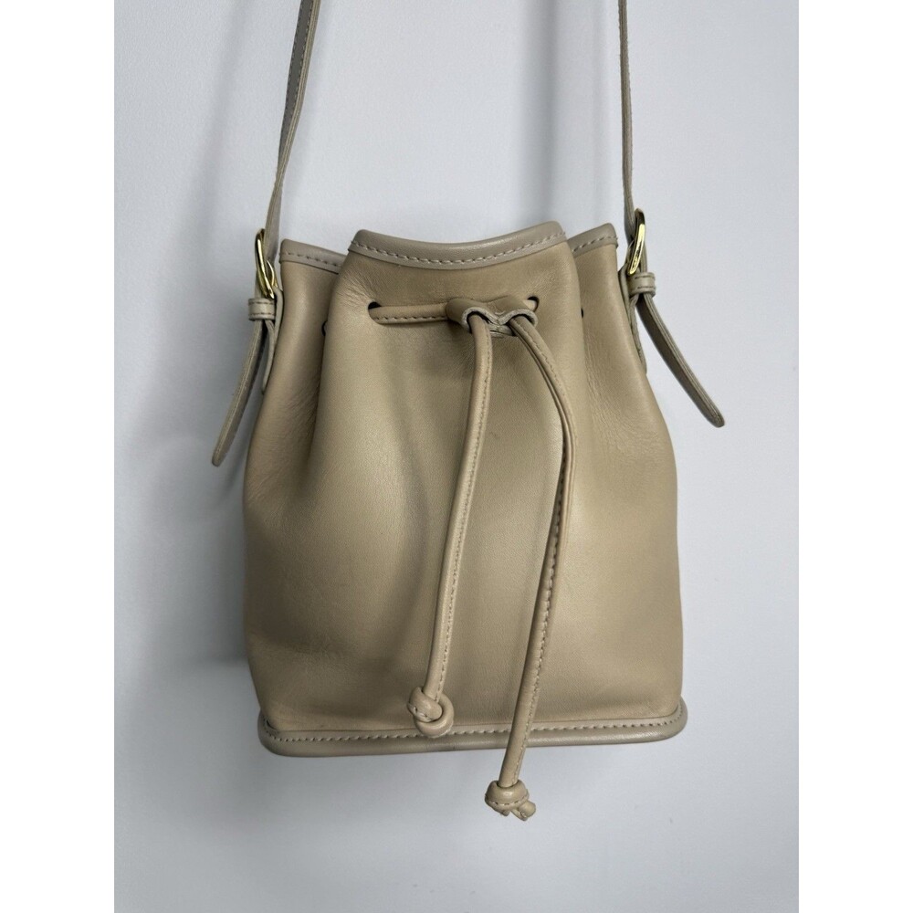 Vintage Beige Leather Drawstring Bucket Crossbody Bag Made in Italy
